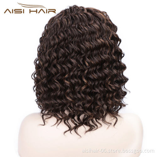 Aisi Hair Short Heat Resistant Synthetic Curly Wigs Half Ladies 3/4 Wig With Headband Brown Wigs Long Straight for Women